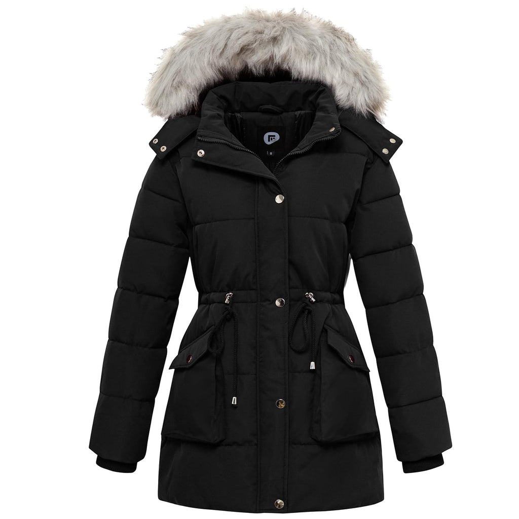 Women's Winter Hooded Coat Waterproof Down Long Jacket Warm Parka Thicken Puffer Coat with Removable Fur Hood