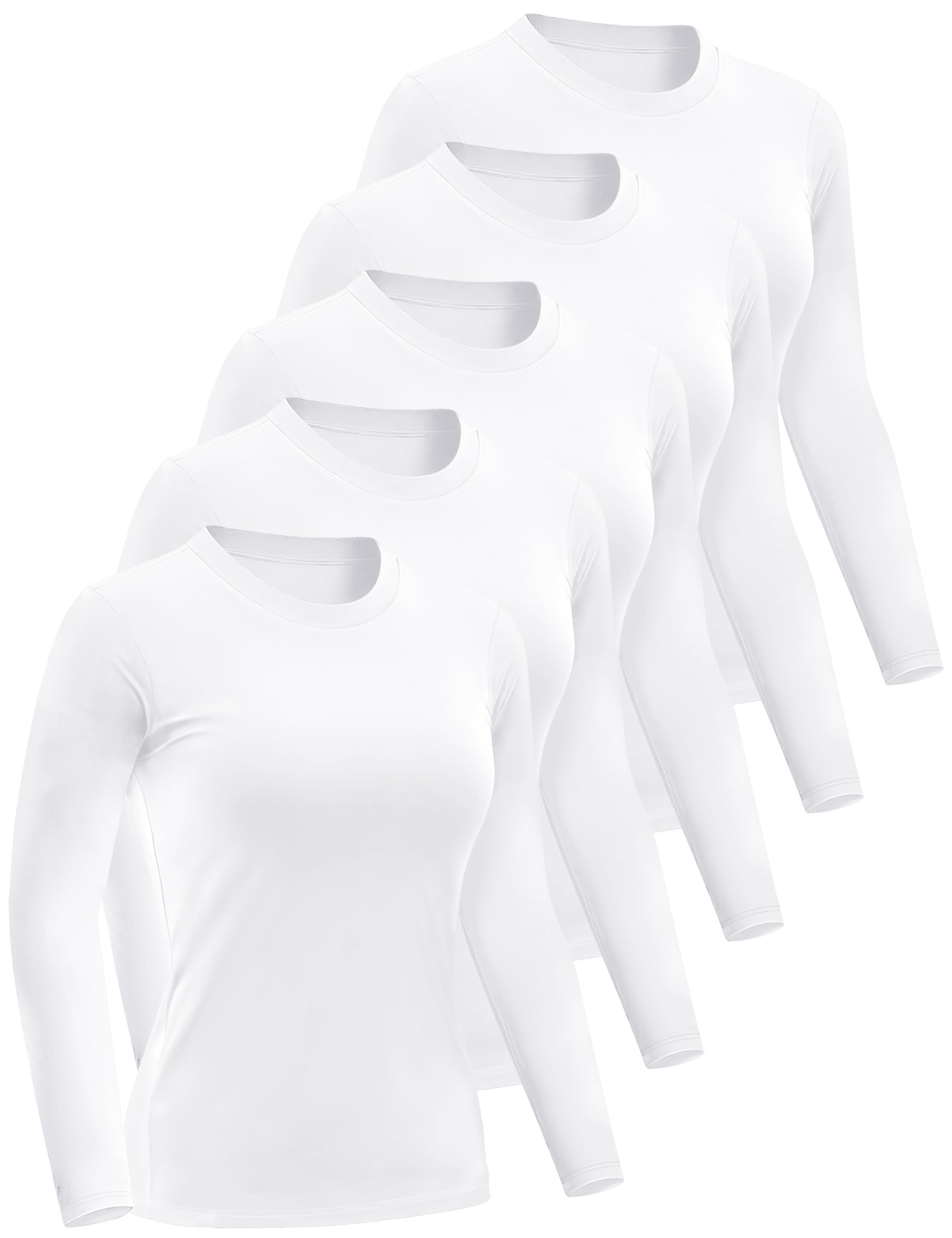 4/5 Pack Women’s Long Sleeve Basic Shirts Crew Neck Slim Fitted Compression Gym Workout Athletic Underscrubs Tops