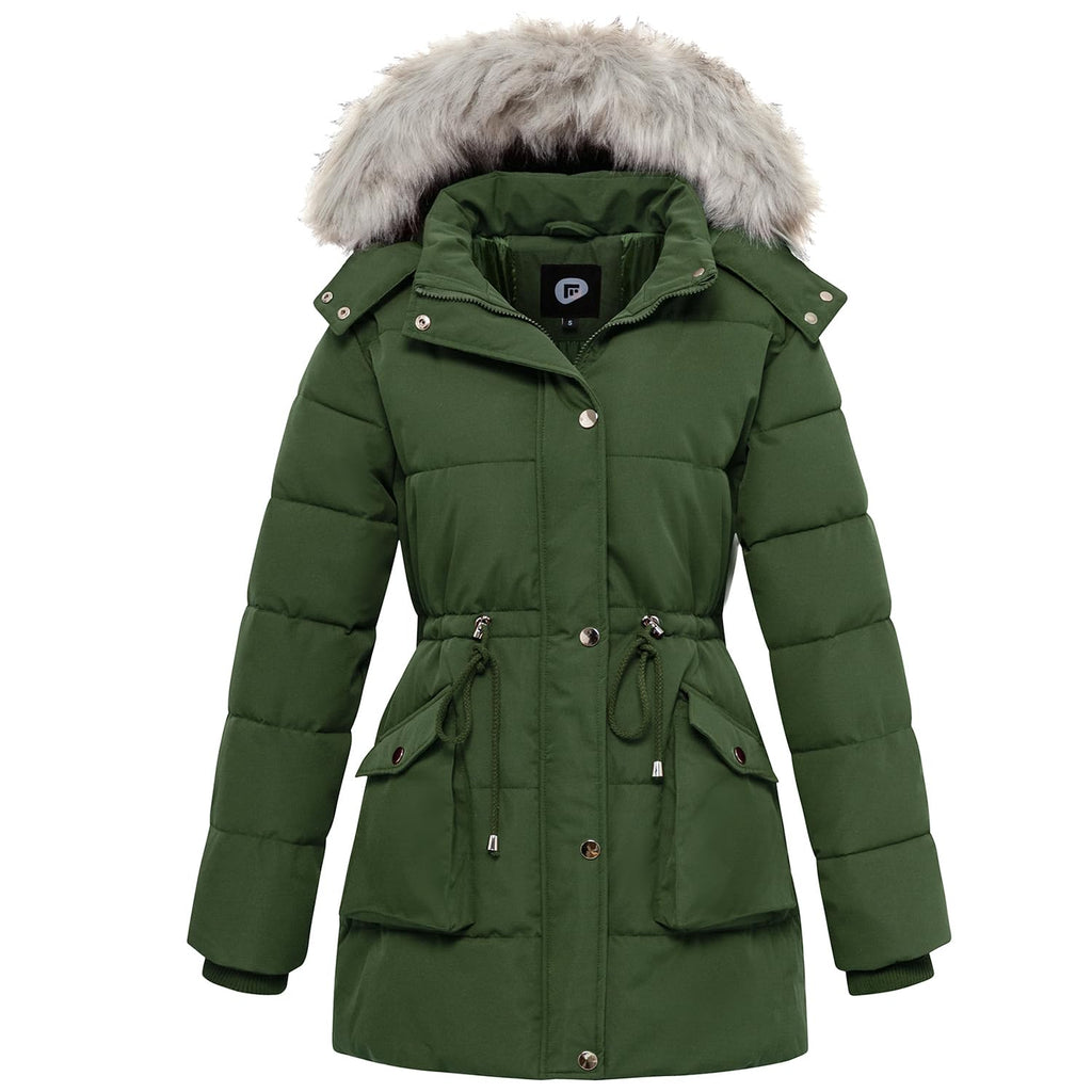Women's Winter Hooded Coat Waterproof Down Long Jacket Warm Parka Thicken Puffer Coat with Removable Fur Hood