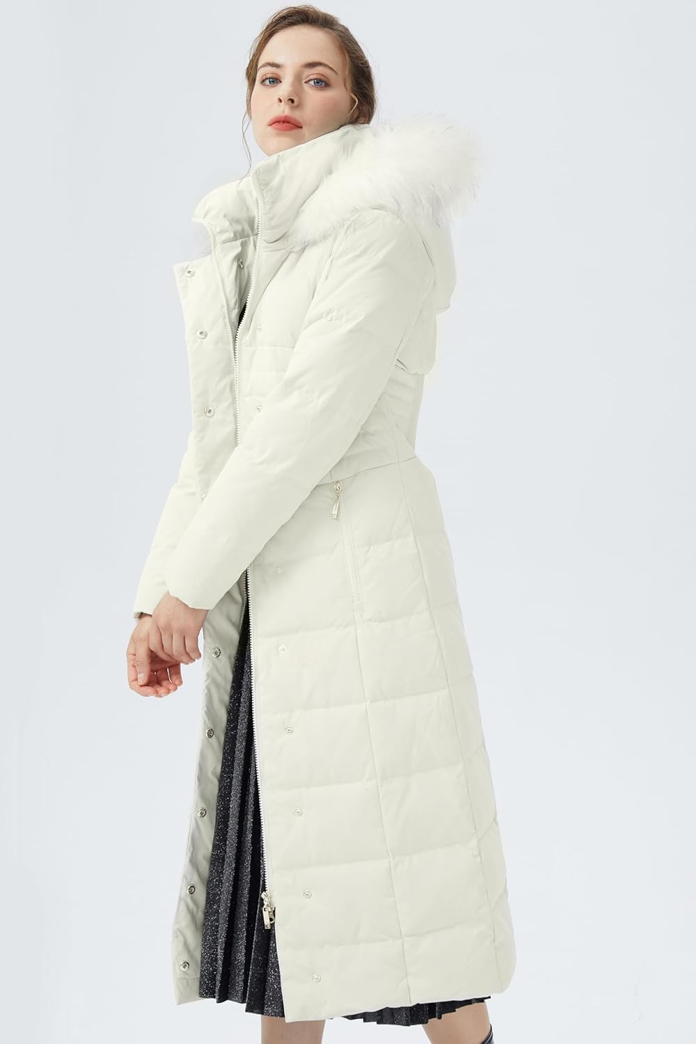 Orolay Women Warm Down Jacket with Hood Fur Long Puffer Coat