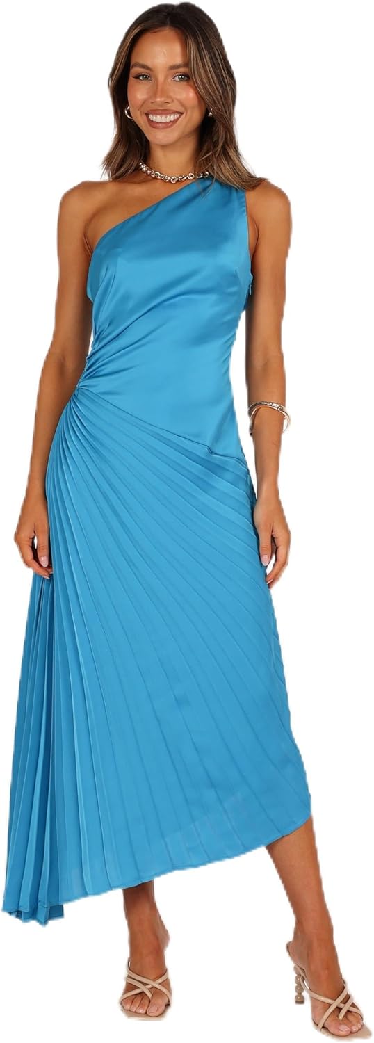 Petal & Pup Women's Flin Pleated One Shoulder Midi Dress