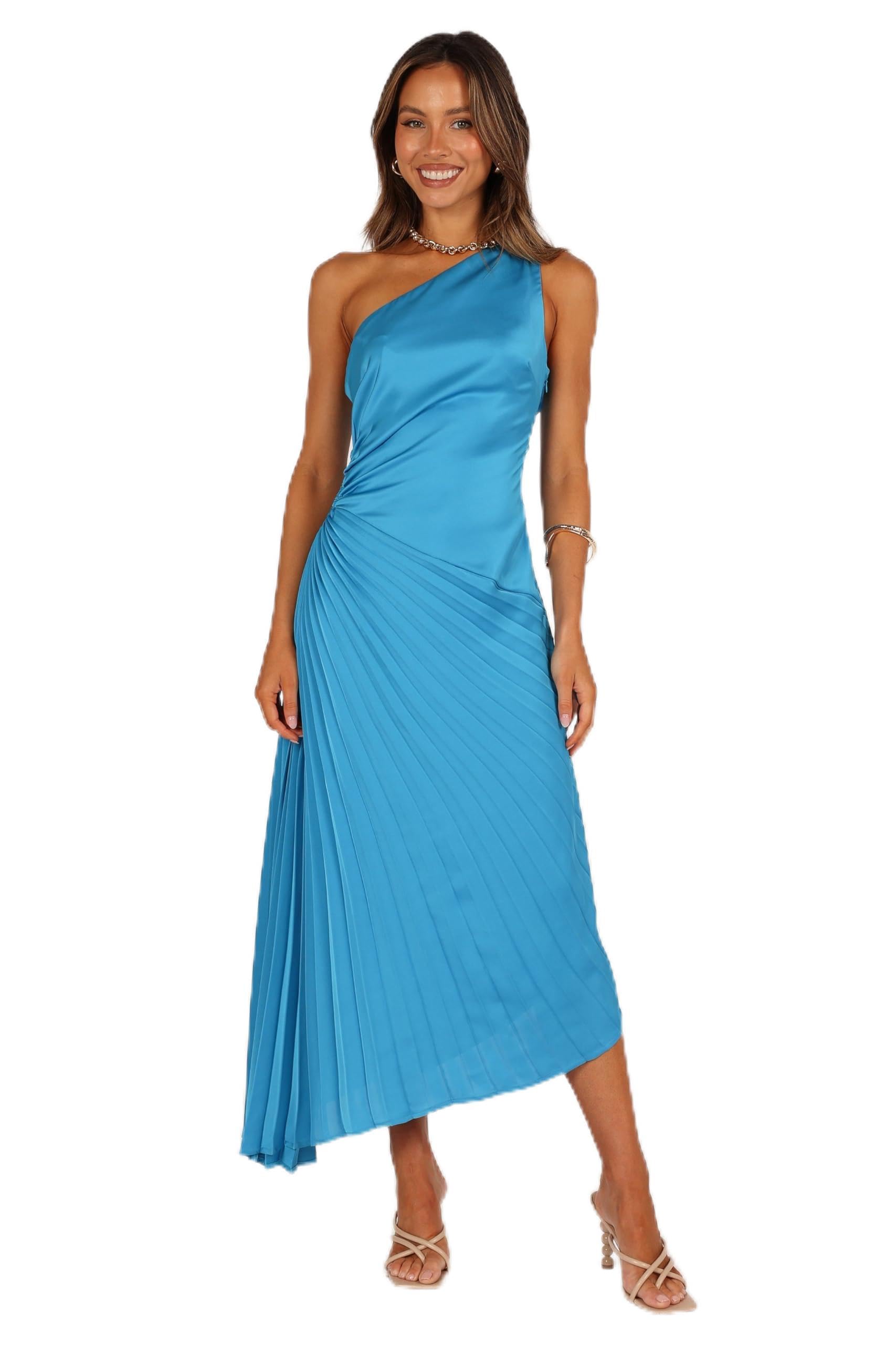 Petal & Pup Women's Flin Pleated One Shoulder Midi Dress