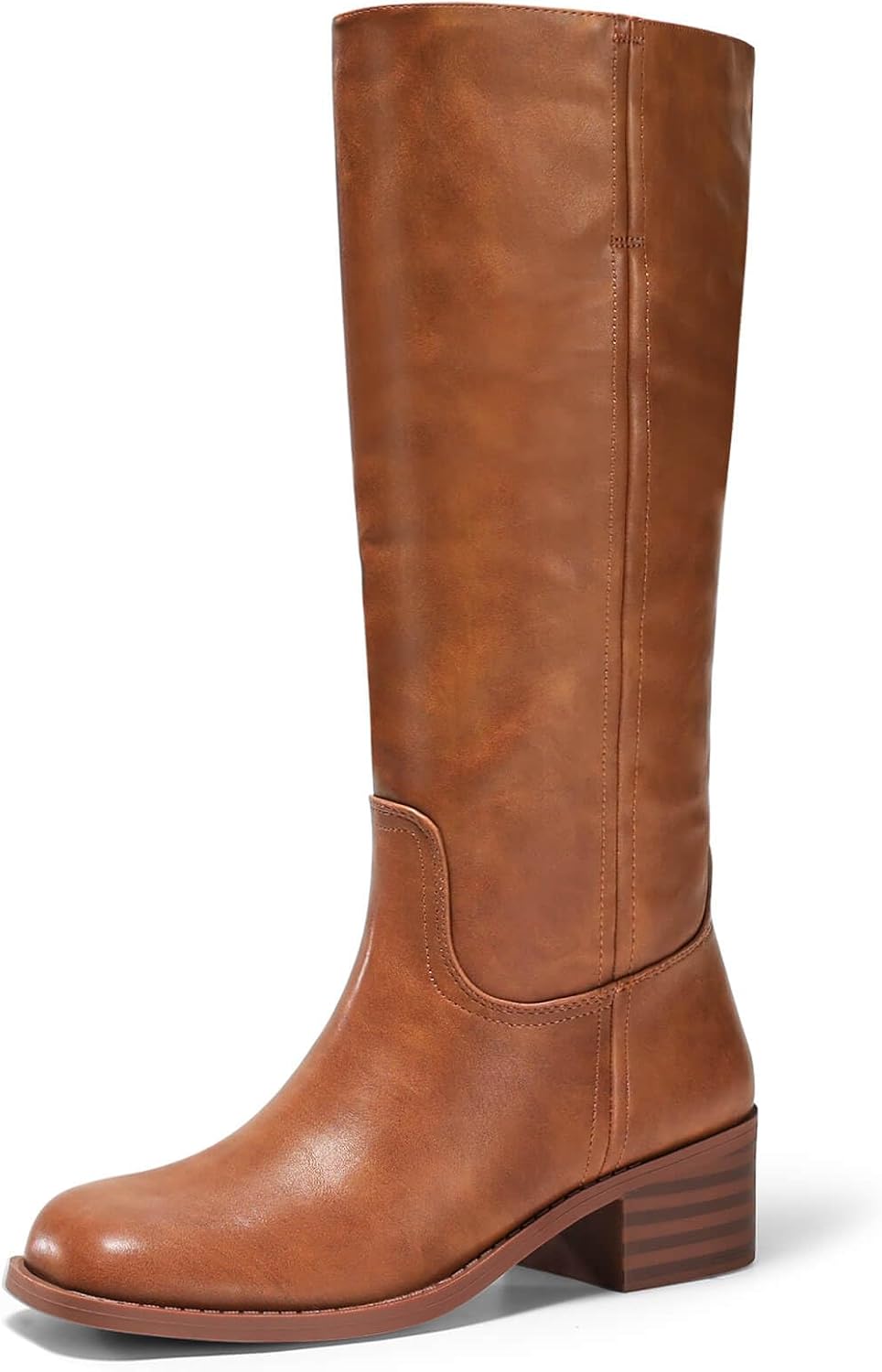 Coutgo Women's Knee High Boots Square Toe Chunky Block Heel Tall Boots Comfortable Low Heel Shoes