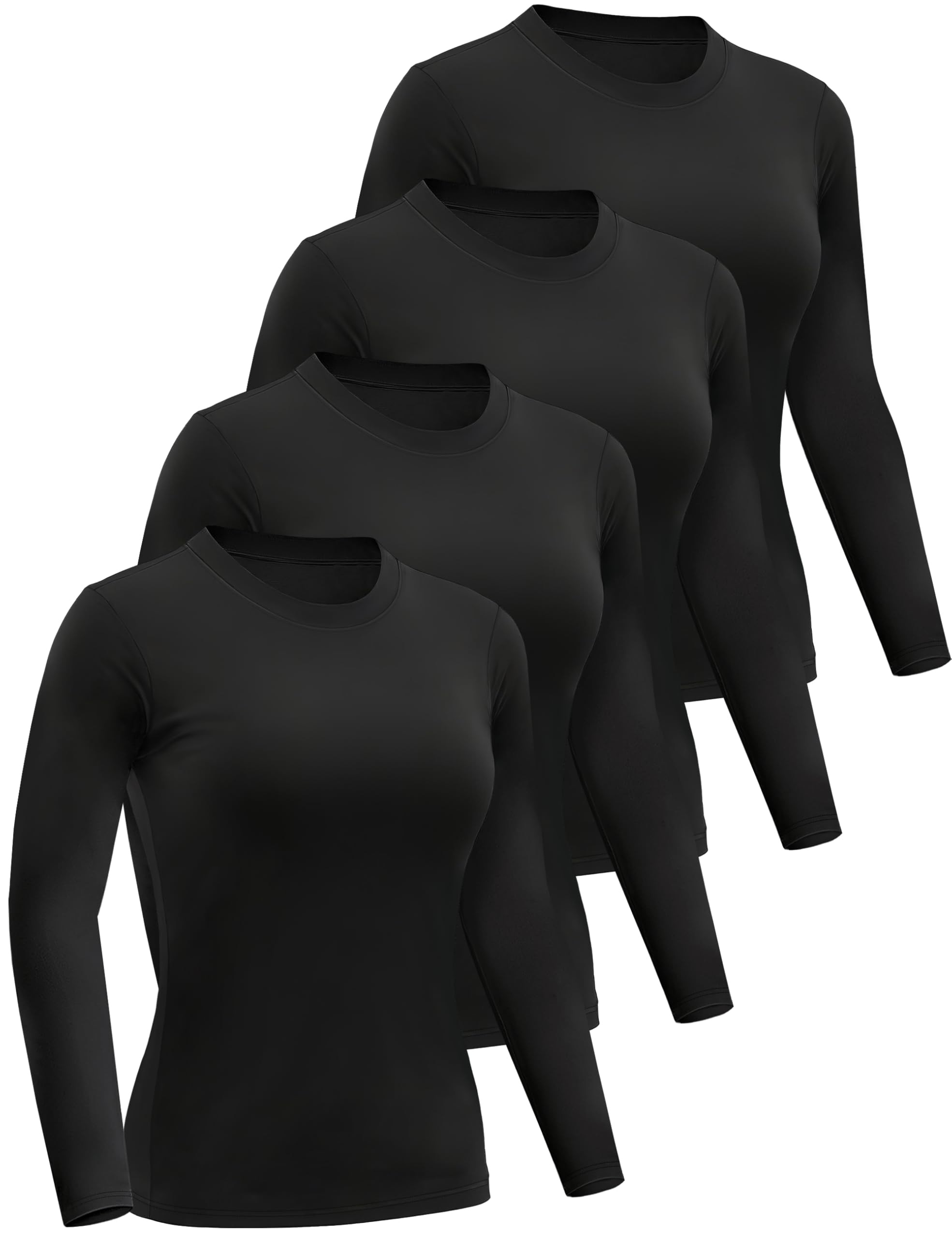 4/5 Pack Women’s Long Sleeve Basic Shirts Crew Neck Slim Fitted Compression Gym Workout Athletic Underscrubs Tops