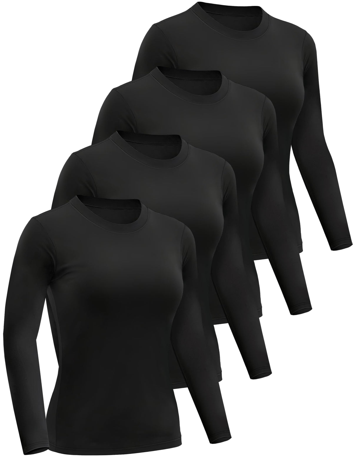 4/5 Pack Women’s Long Sleeve Basic Shirts Crew Neck Slim Fitted Compression Gym Workout Athletic Underscrubs Tops