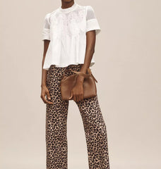 VAOYIU Women Lace-Detail Flared Blouse Short-Sleeve Crew Neck Lace Poplin Mesh Swing Top Elegant Loose Intricate Back Design