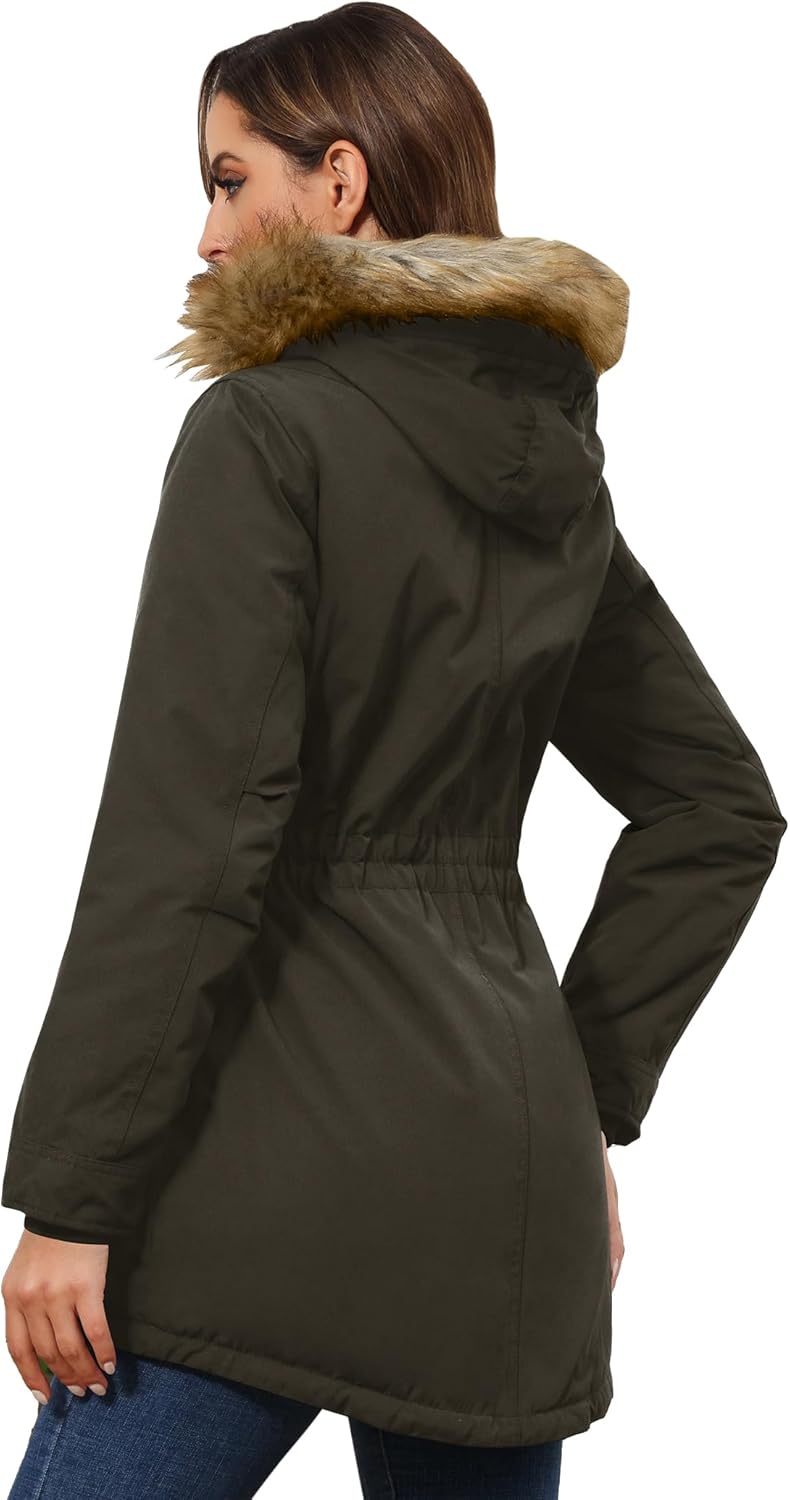 ROYAL MATRIX Women's Winter Coats Fleece Lined Parka Jacket Hooded Long Winter Warm Parka Coat with Pockets