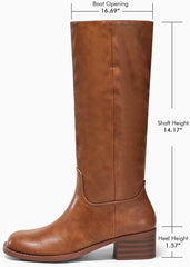 Coutgo Women's Knee High Boots Square Toe Chunky Block Heel Tall Boots Comfortable Low Heel Shoes