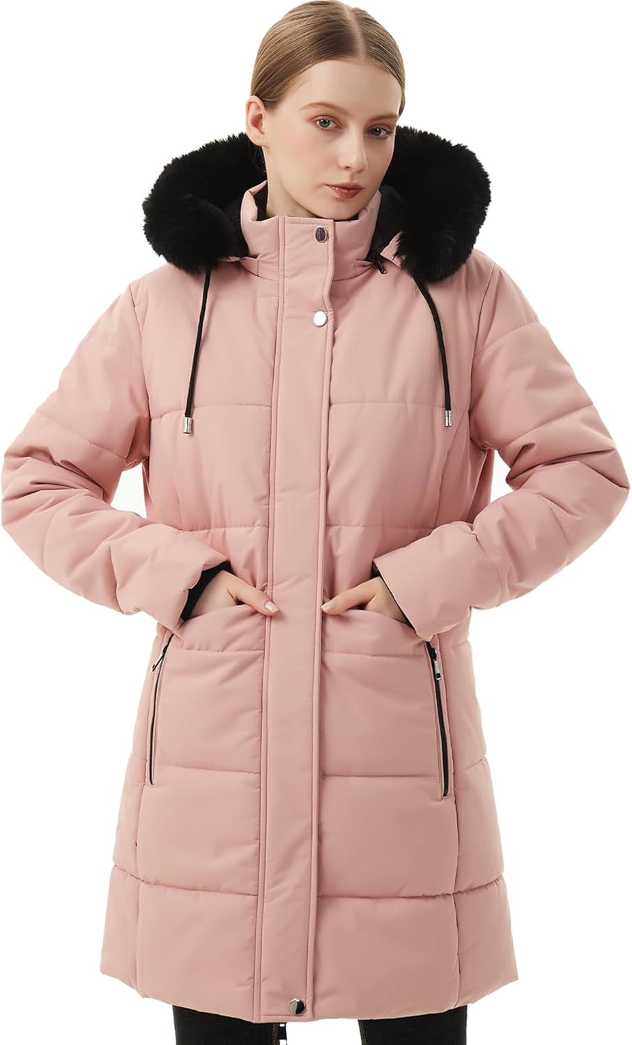 MOERDENG Women's Winter Puffer Coat Thicken Fleece Lined Down Jacket Waterproof Faux Fur Detachable Hooded Parka