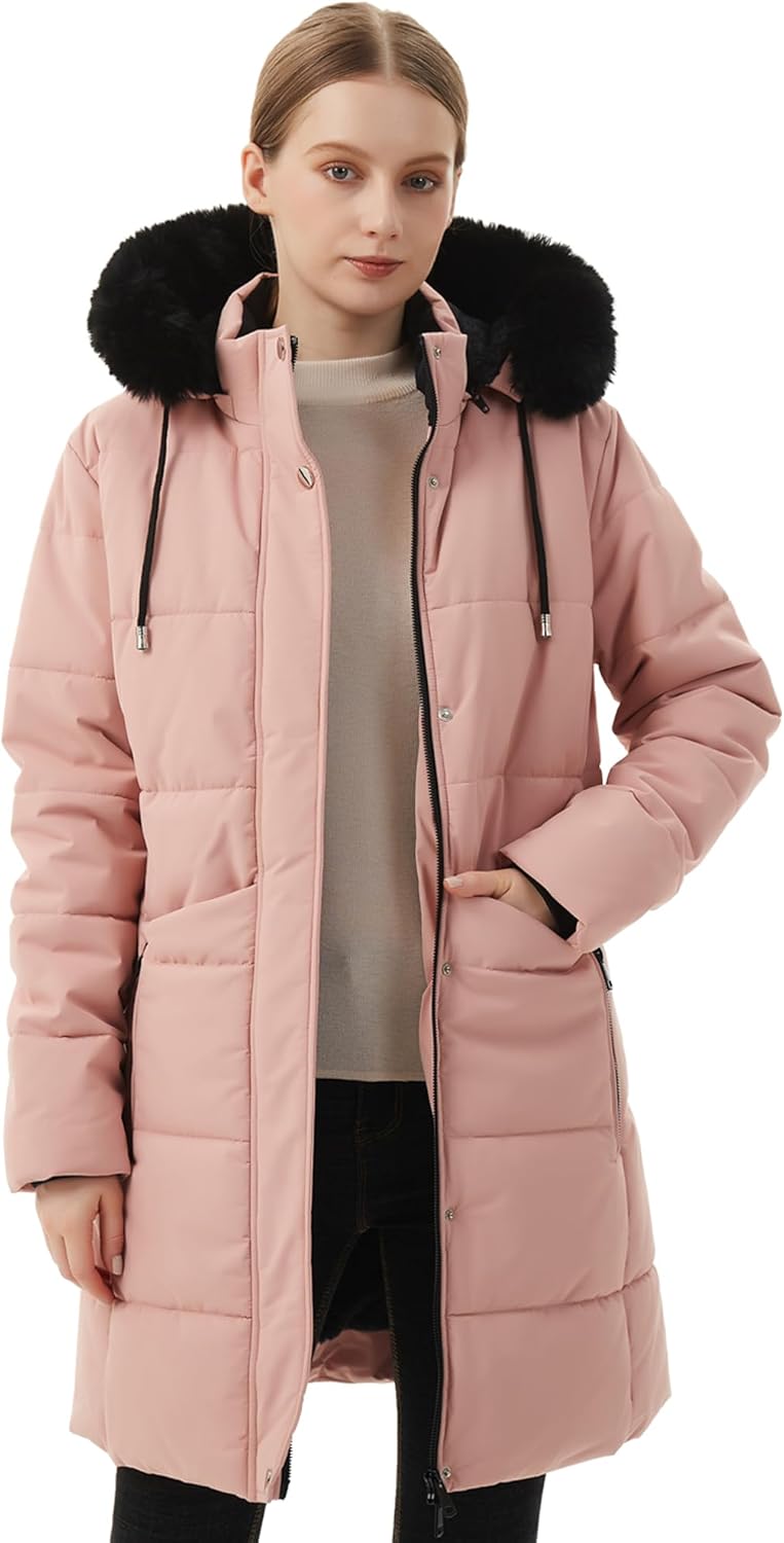MOERDENG Women's Winter Puffer Coat Thicken Fleece Lined Down Jacket Waterproof Faux Fur Detachable Hooded Parka