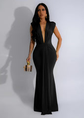 Memoriesea Women's Elegant Sleeveless Deep V Neck Bodycon Party Evening Gown Maxi Dress