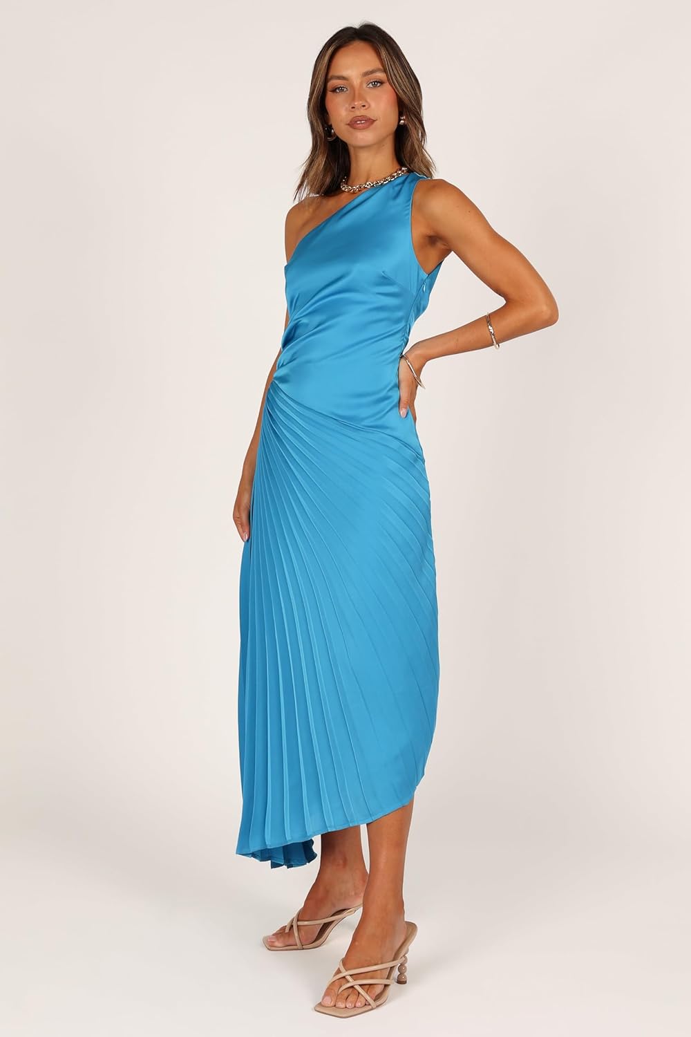 Petal & Pup Women's Flin Pleated One Shoulder Midi Dress