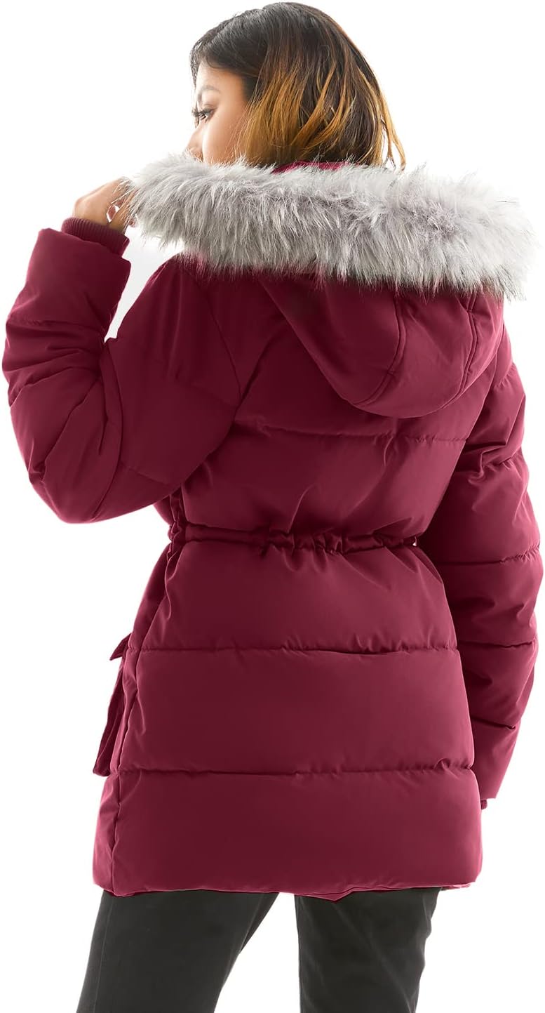 Women's Winter Hooded Coat Waterproof Down Long Jacket Warm Parka Thicken Puffer Coat with Removable Fur Hood