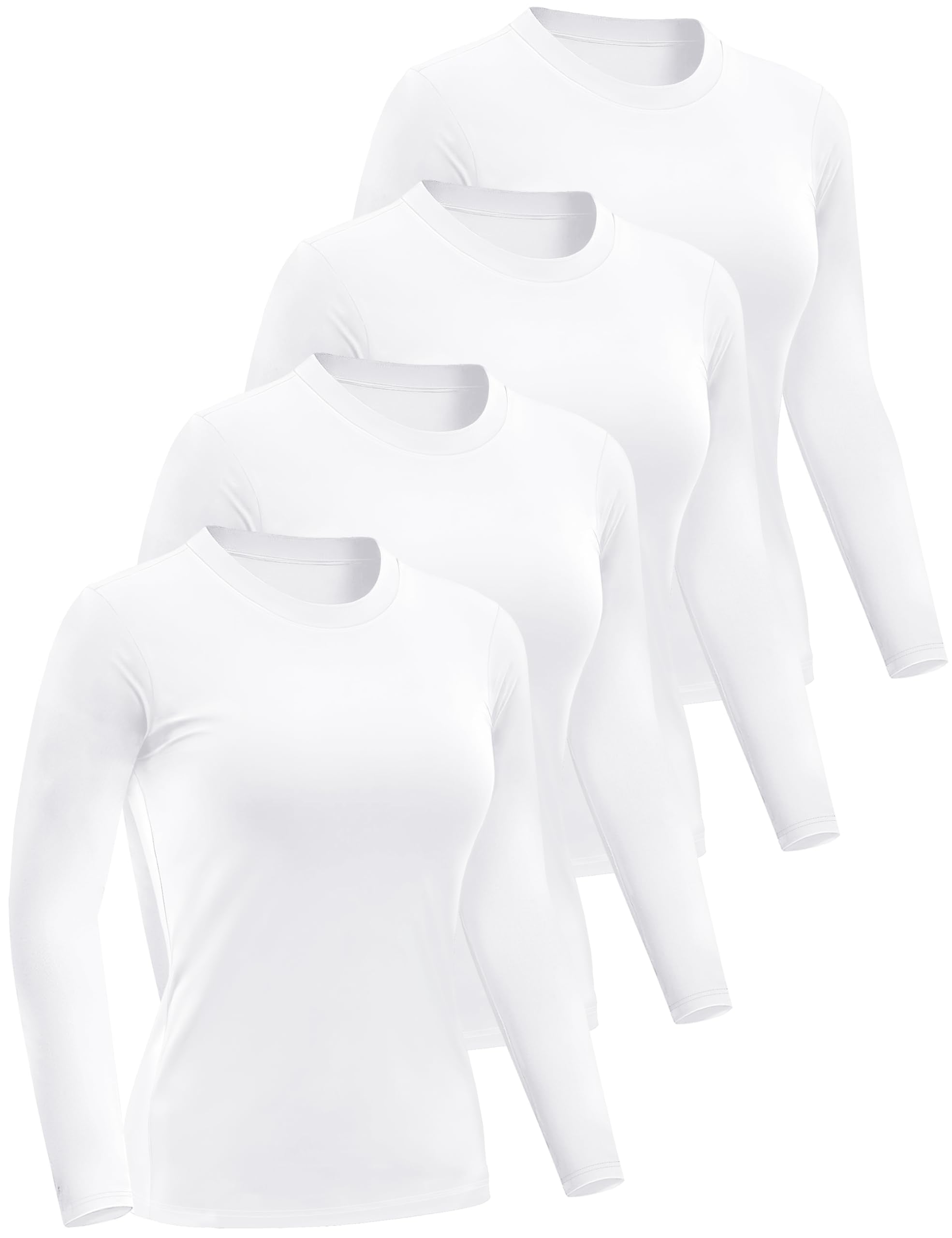 4/5 Pack Women’s Long Sleeve Basic Shirts Crew Neck Slim Fitted Compression Gym Workout Athletic Underscrubs Tops