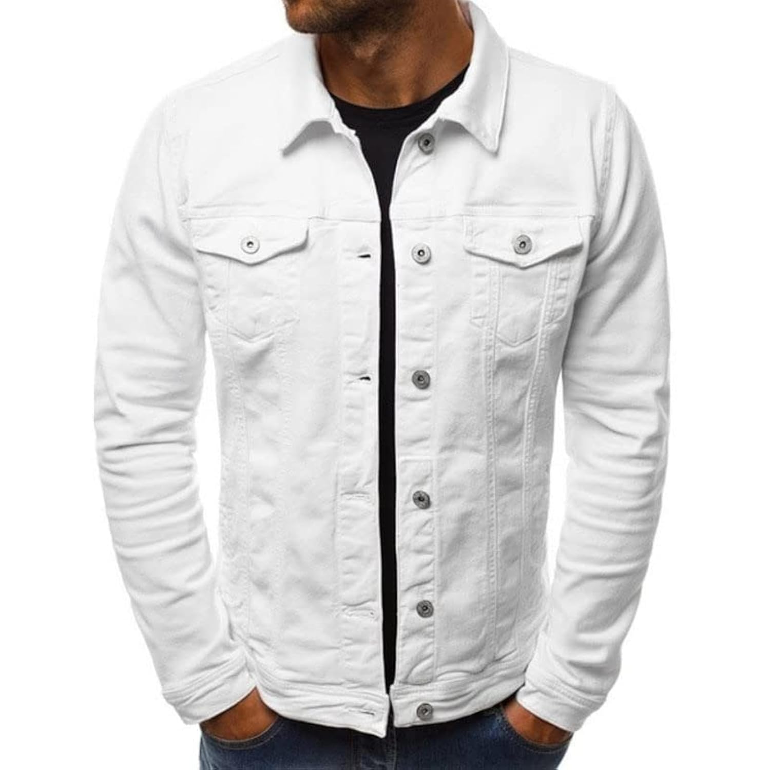 LONGBIDA Men's Casual Classic Denim Jacket Slim Fit Fashion Jean Coat