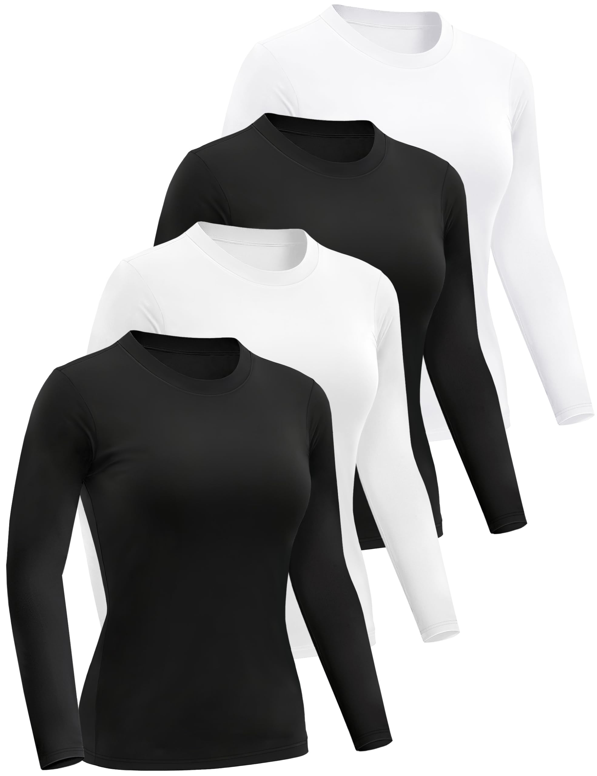 4/5 Pack Women’s Long Sleeve Basic Shirts Crew Neck Slim Fitted Compression Gym Workout Athletic Underscrubs Tops