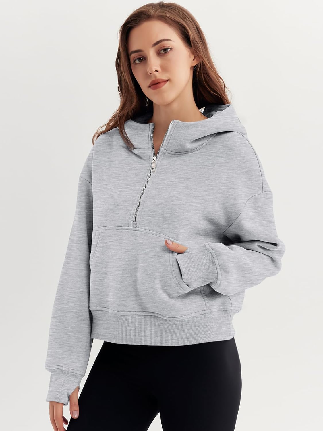 Trendy Queen Womens Hoodies Quarter Half Zip Pullover Oversized Sweatshirts Half With Pockets Fall Clothes