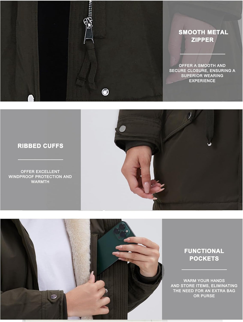 ROYAL MATRIX Women's Winter Coats Fleece Lined Parka Jacket Hooded Long Winter Warm Parka Coat with Pockets