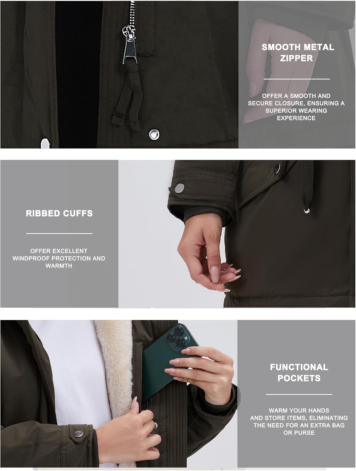 ROYAL MATRIX Women's Winter Coats Fleece Lined Parka Jacket Hooded Long Winter Warm Parka Coat with Pockets