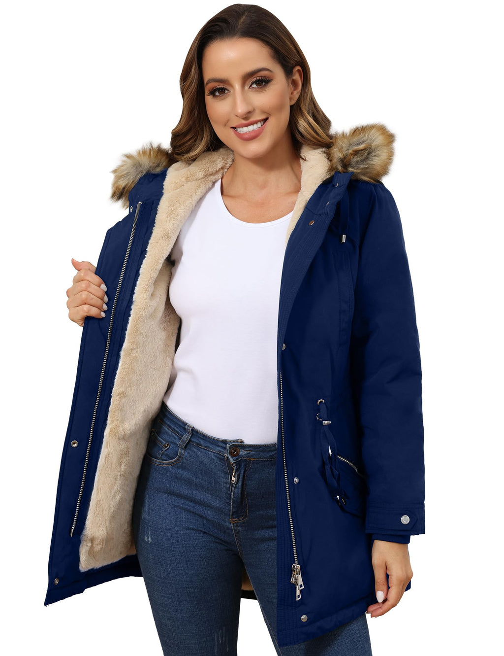ROYAL MATRIX Women's Winter Coats Fleece Lined Parka Jacket Hooded Long Winter Warm Parka Coat with Pockets