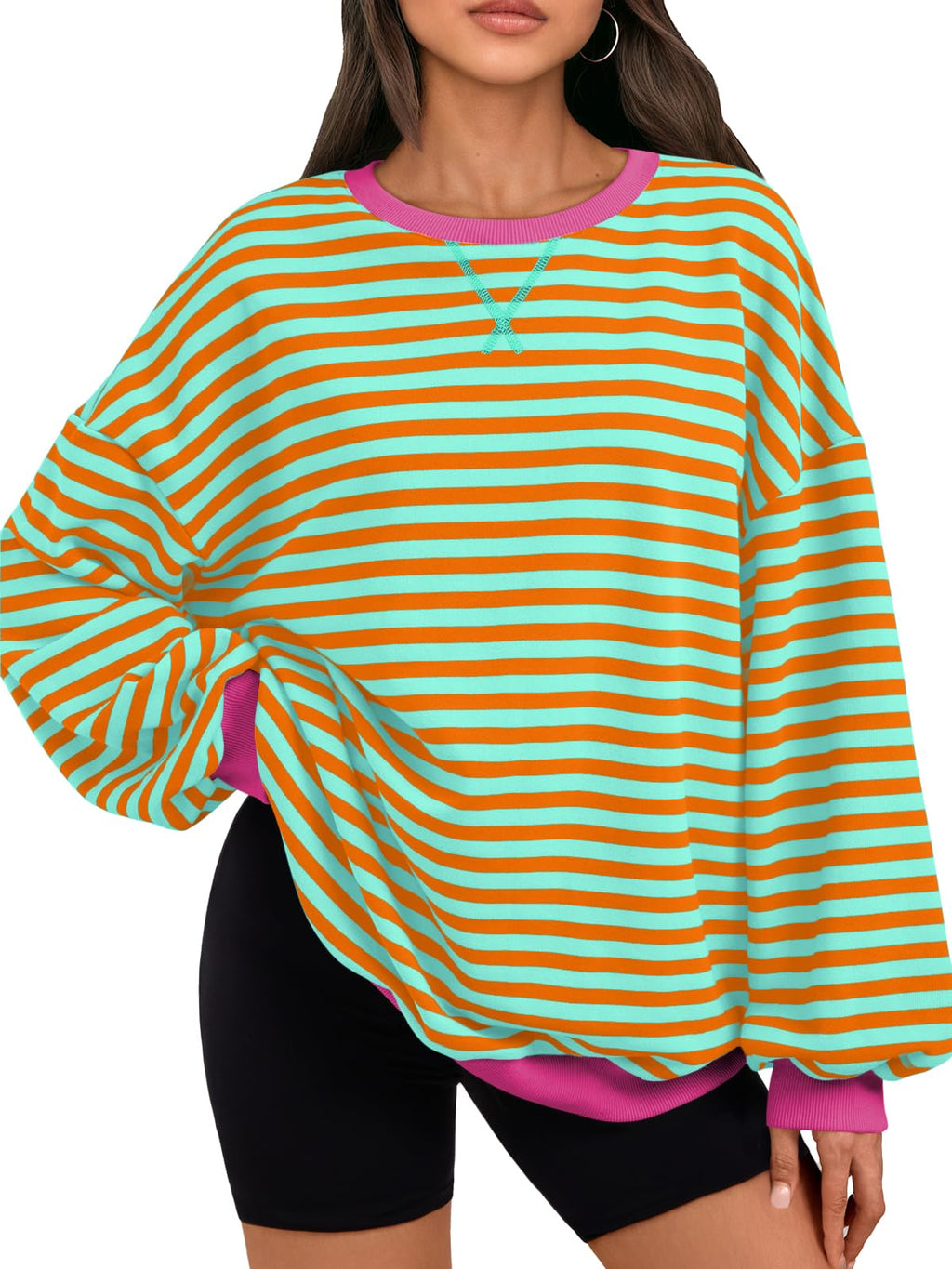 Trendy Queen Oversized Sweatshirt for Women 2025 Fall Crewneck Striped Long Sleeve Shirts Hoodies Cute Top Y2K Outfits