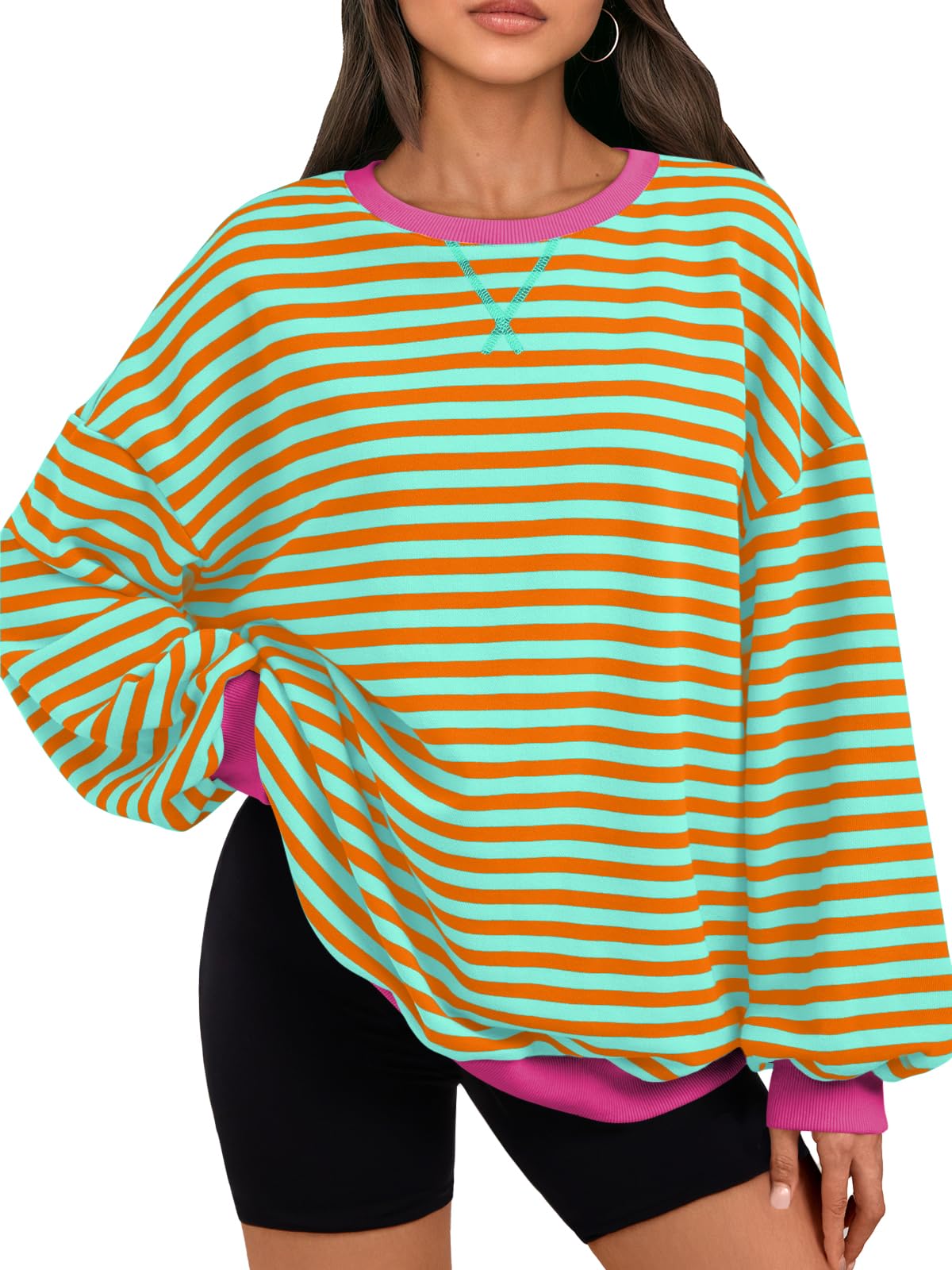 Trendy Queen Oversized Sweatshirt for Women 2025 Fall Crewneck Striped Long Sleeve Shirts Hoodies Cute Top Y2K Outfits