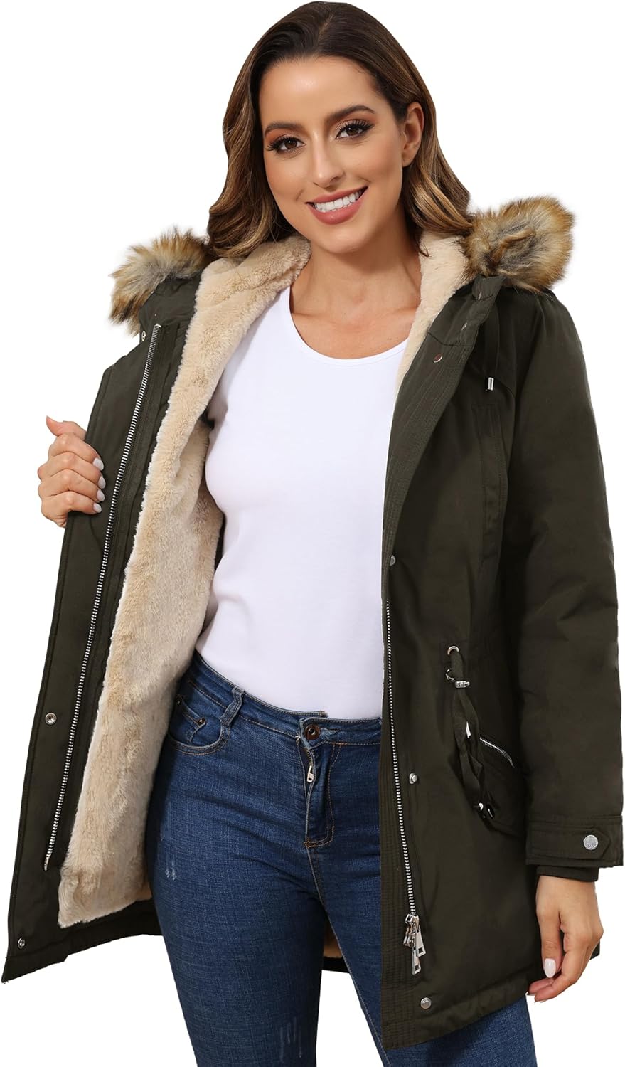 ROYAL MATRIX Women's Winter Coats Fleece Lined Parka Jacket Hooded Long Winter Warm Parka Coat with Pockets