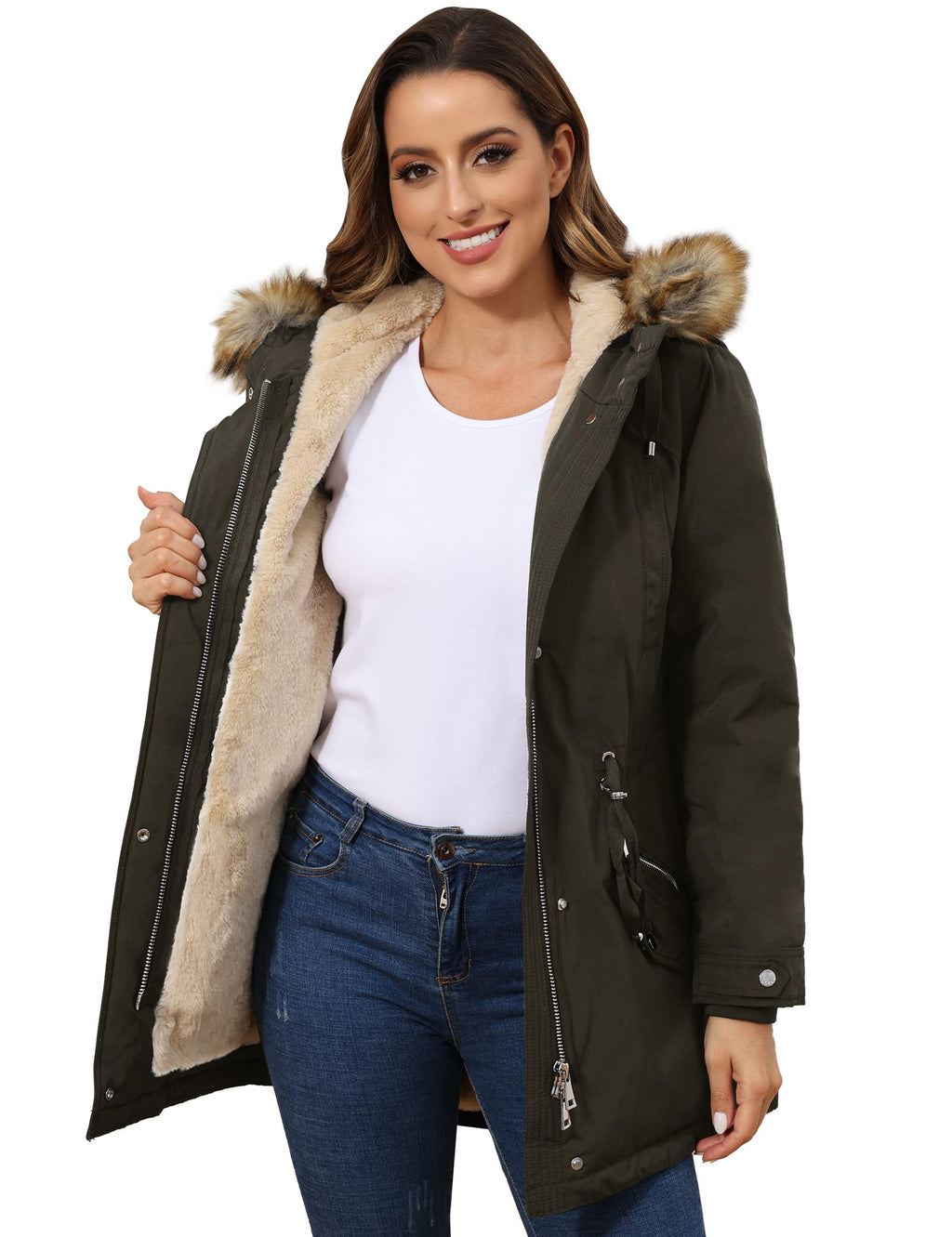 ROYAL MATRIX Women's Winter Coats Fleece Lined Parka Jacket Hooded Long Winter Warm Parka Coat with Pockets