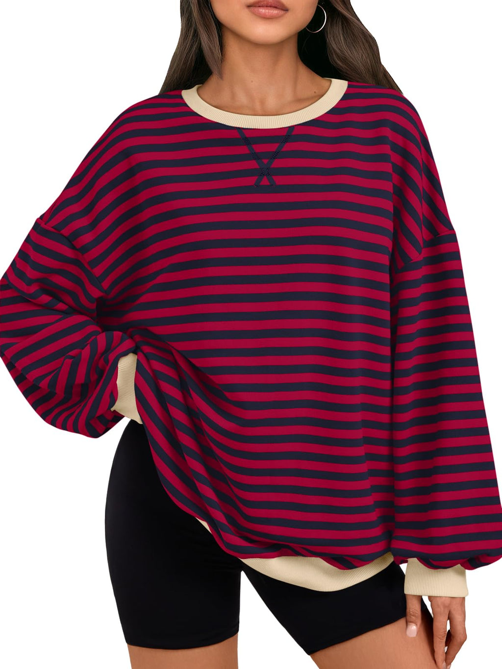 Trendy Queen Oversized Sweatshirt for Women 2025 Fall Crewneck Striped Long Sleeve Shirts Hoodies Cute Top Y2K Outfits