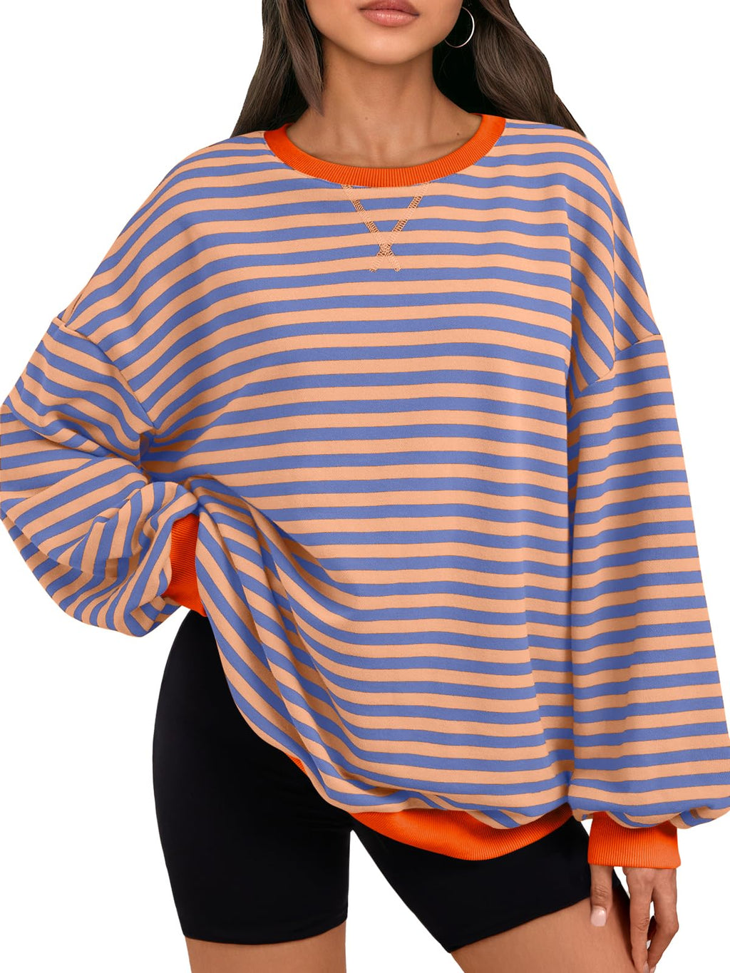 Trendy Queen Oversized Sweatshirt for Women 2025 Fall Crewneck Striped Long Sleeve Shirts Hoodies Cute Top Y2K Outfits