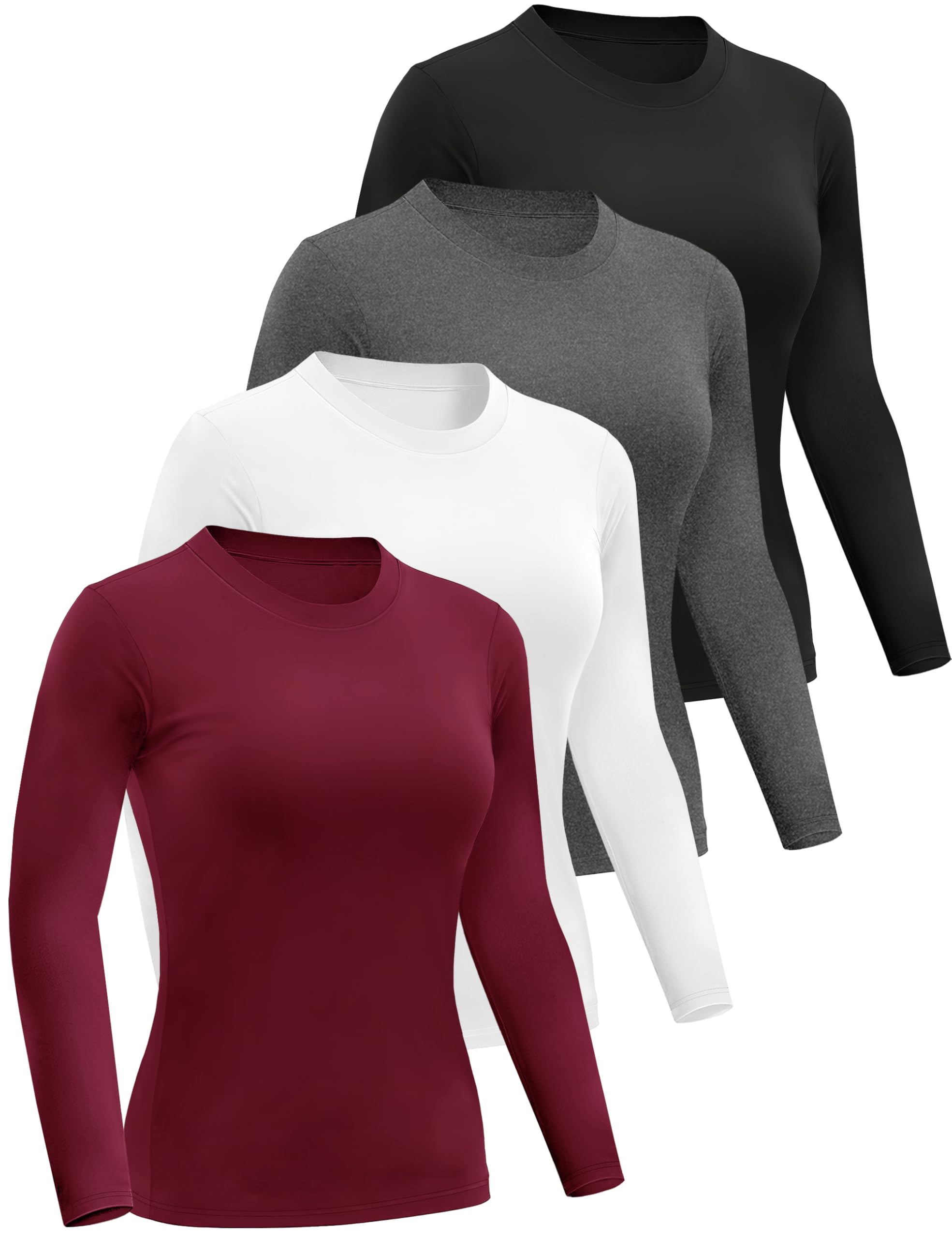 4/5 Pack Women’s Long Sleeve Basic Shirts Crew Neck Slim Fitted Compression Gym Workout Athletic Underscrubs Tops