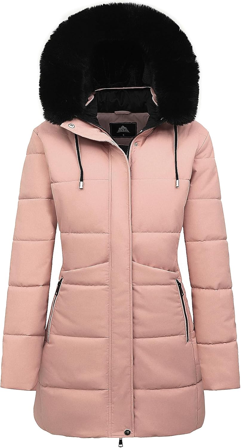 MOERDENG Women's Winter Puffer Coat Thicken Fleece Lined Down Jacket Waterproof Faux Fur Detachable Hooded Parka