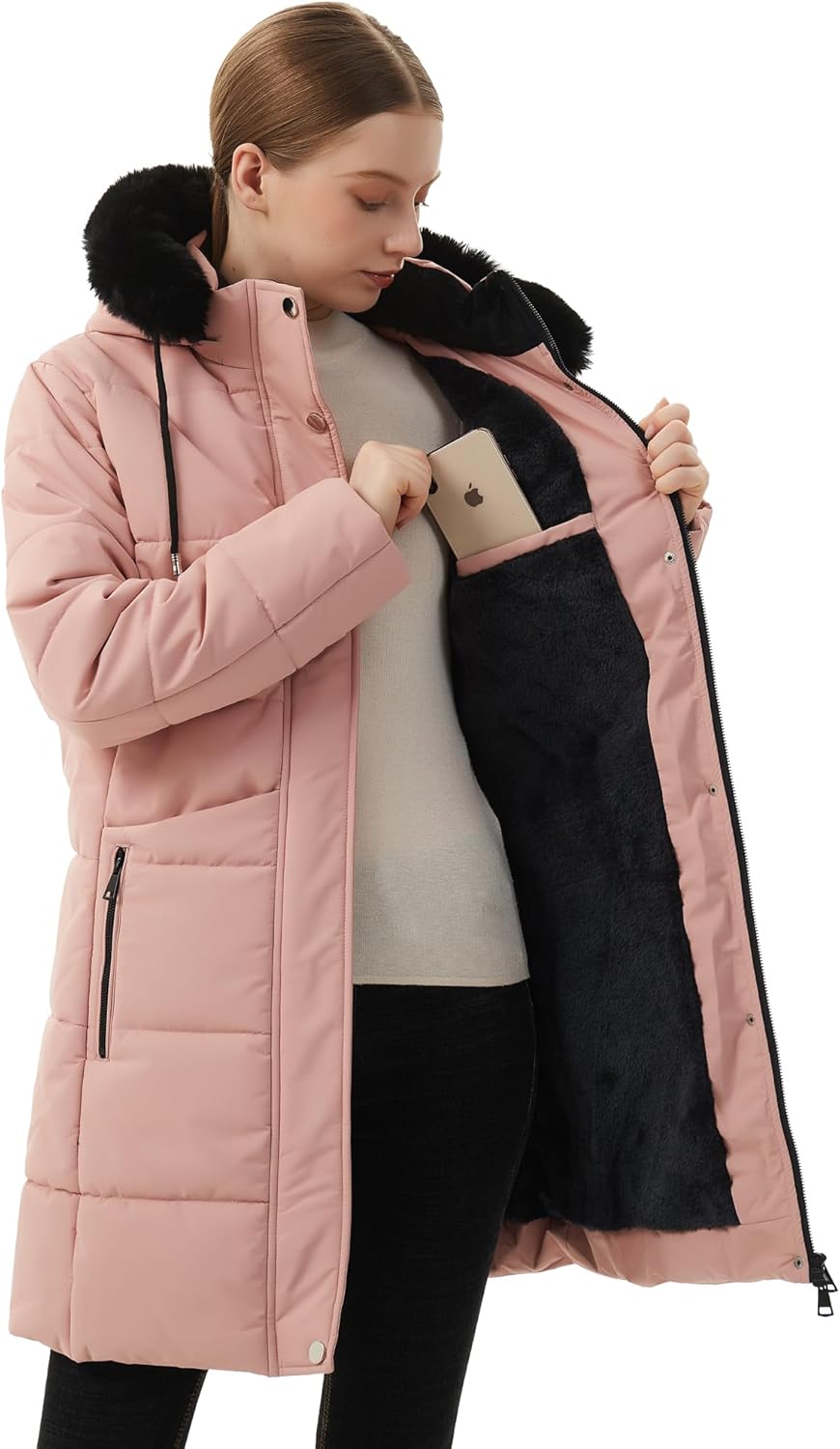 MOERDENG Women's Winter Puffer Coat Thicken Fleece Lined Down Jacket Waterproof Faux Fur Detachable Hooded Parka