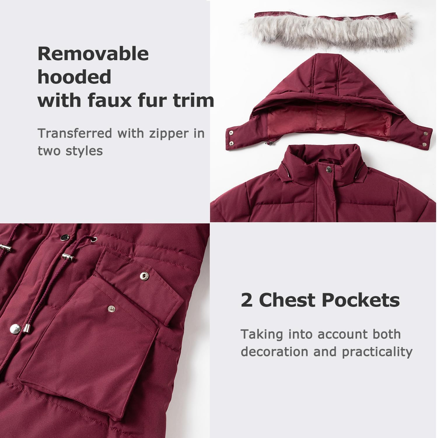 Women's Winter Hooded Coat Waterproof Down Long Jacket Warm Parka Thicken Puffer Coat with Removable Fur Hood