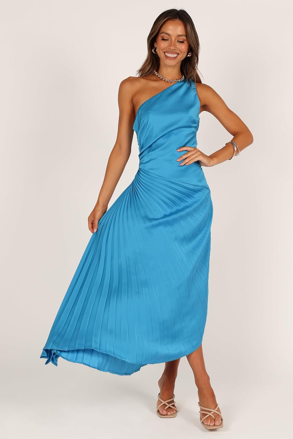 Petal & Pup Women's Flin Pleated One Shoulder Midi Dress