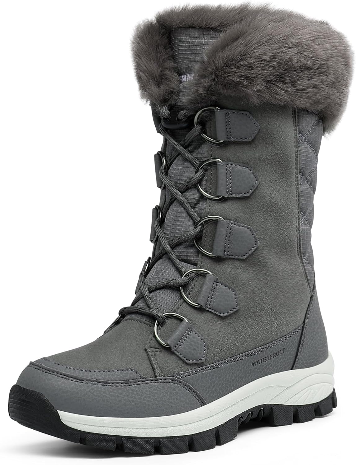 DREAM PAIRS Women's Waterproof Winter Snow Boots, Warm Comfortable Faux Fur Insulated Non-Slip Outdoor Lace-Up Florin Mid Calf Booties