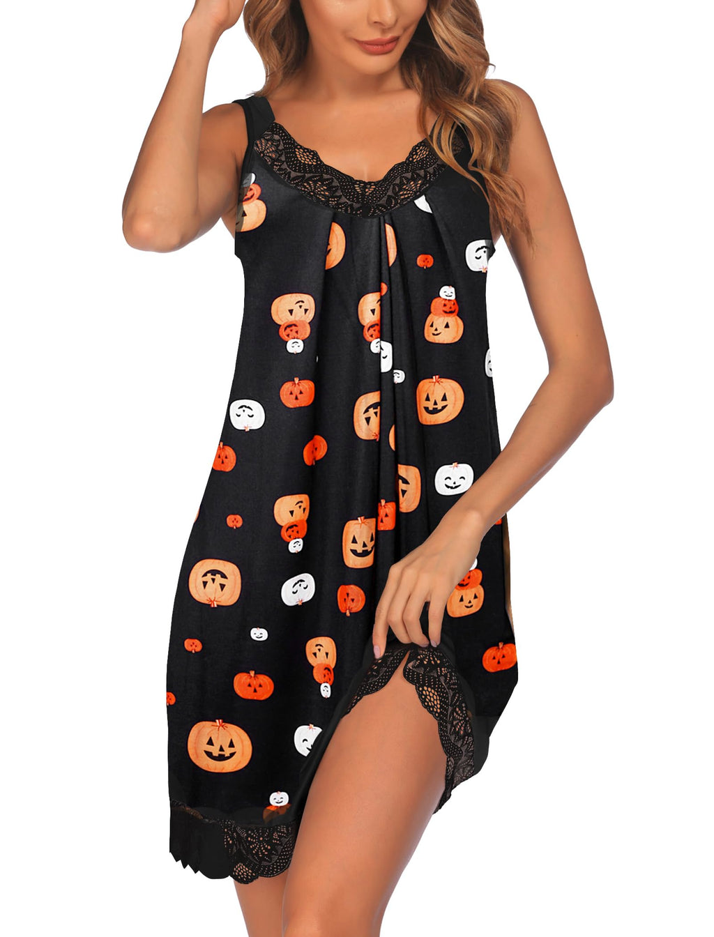 Ekouaer Women's Nightgown V-neck Chemise Sleepwear Lace Nightwear Soft Lingerie for Women