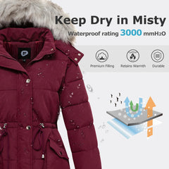 Women's Winter Hooded Coat Waterproof Down Long Jacket Warm Parka Thicken Puffer Coat with Removable Fur Hood