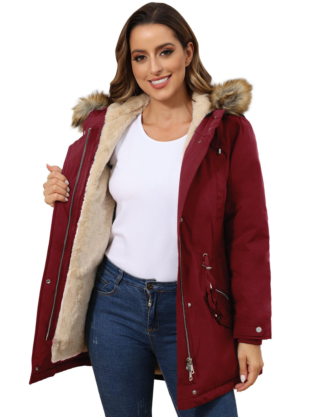 ROYAL MATRIX Women's Winter Coats Fleece Lined Parka Jacket Hooded Long Winter Warm Parka Coat with Pockets