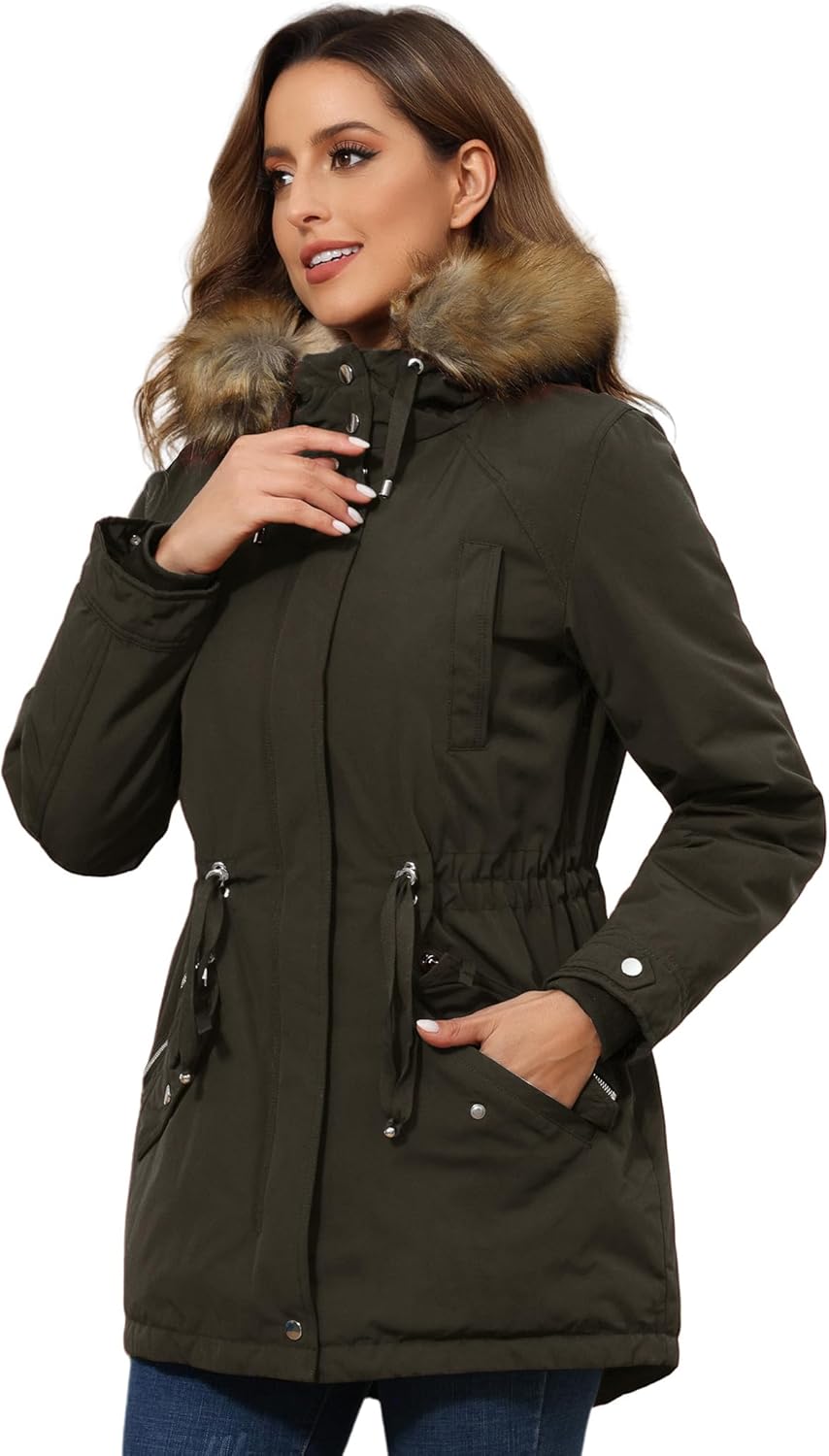 ROYAL MATRIX Women's Winter Coats Fleece Lined Parka Jacket Hooded Long Winter Warm Parka Coat with Pockets