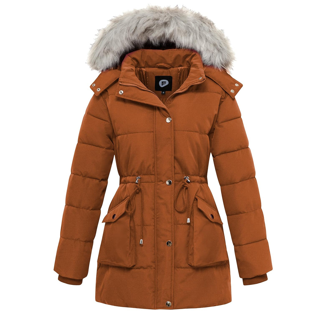 Women's Winter Hooded Coat Waterproof Down Long Jacket Warm Parka Thicken Puffer Coat with Removable Fur Hood