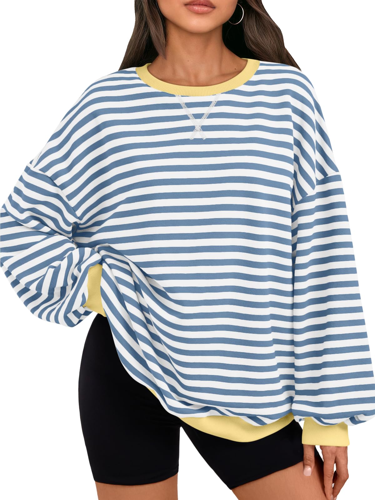 Trendy Queen Oversized Sweatshirt for Women 2025 Fall Crewneck Striped Long Sleeve Shirts Hoodies Cute Top Y2K Outfits