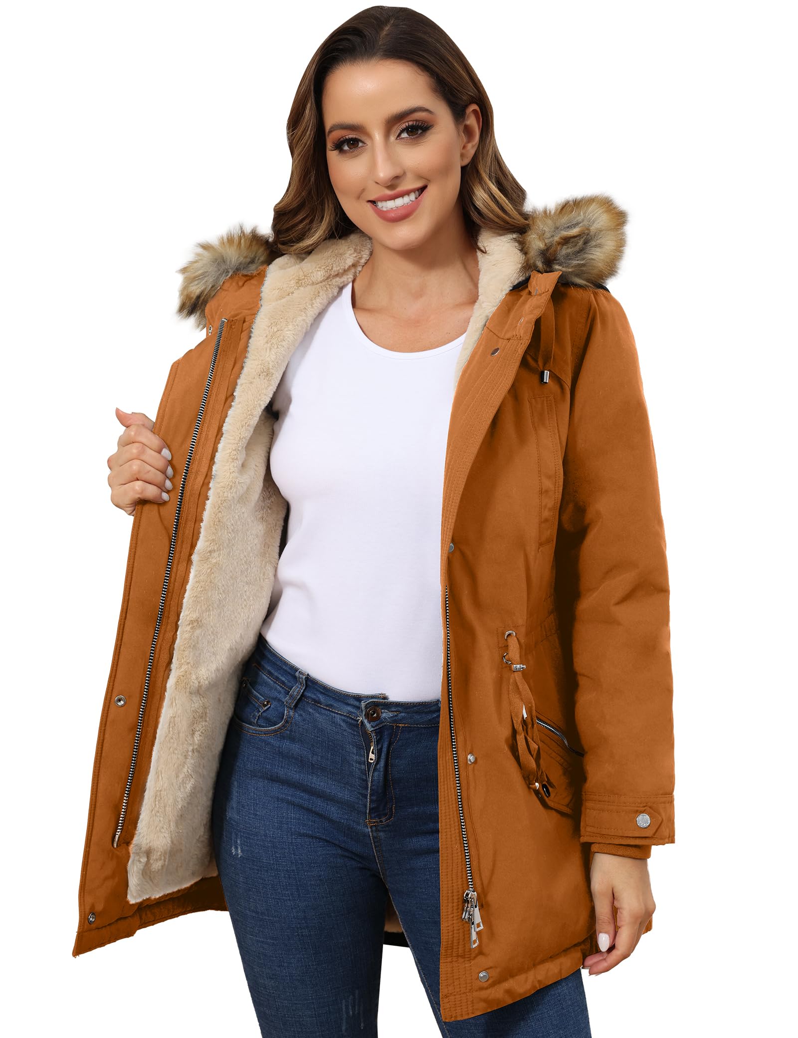 ROYAL MATRIX Women's Winter Coats Fleece Lined Parka Jacket Hooded Long Winter Warm Parka Coat with Pockets