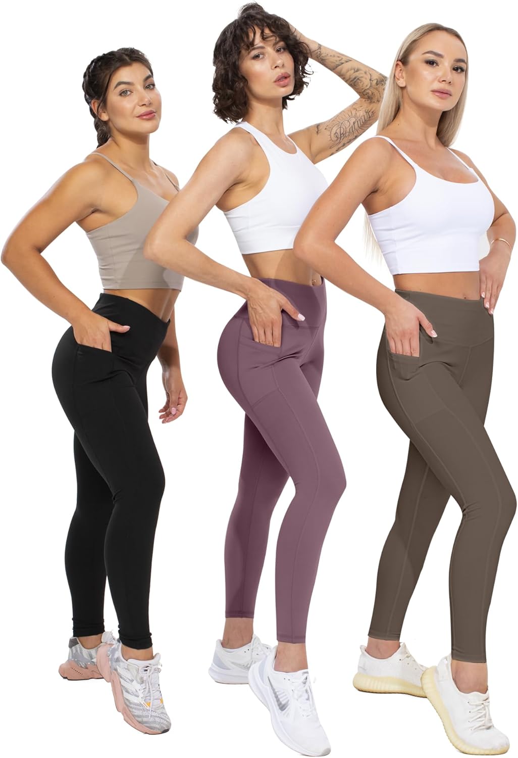 CHRLEISURE Leggings with Pockets for Women, High Waisted Tummy Control Workout Yoga Pants