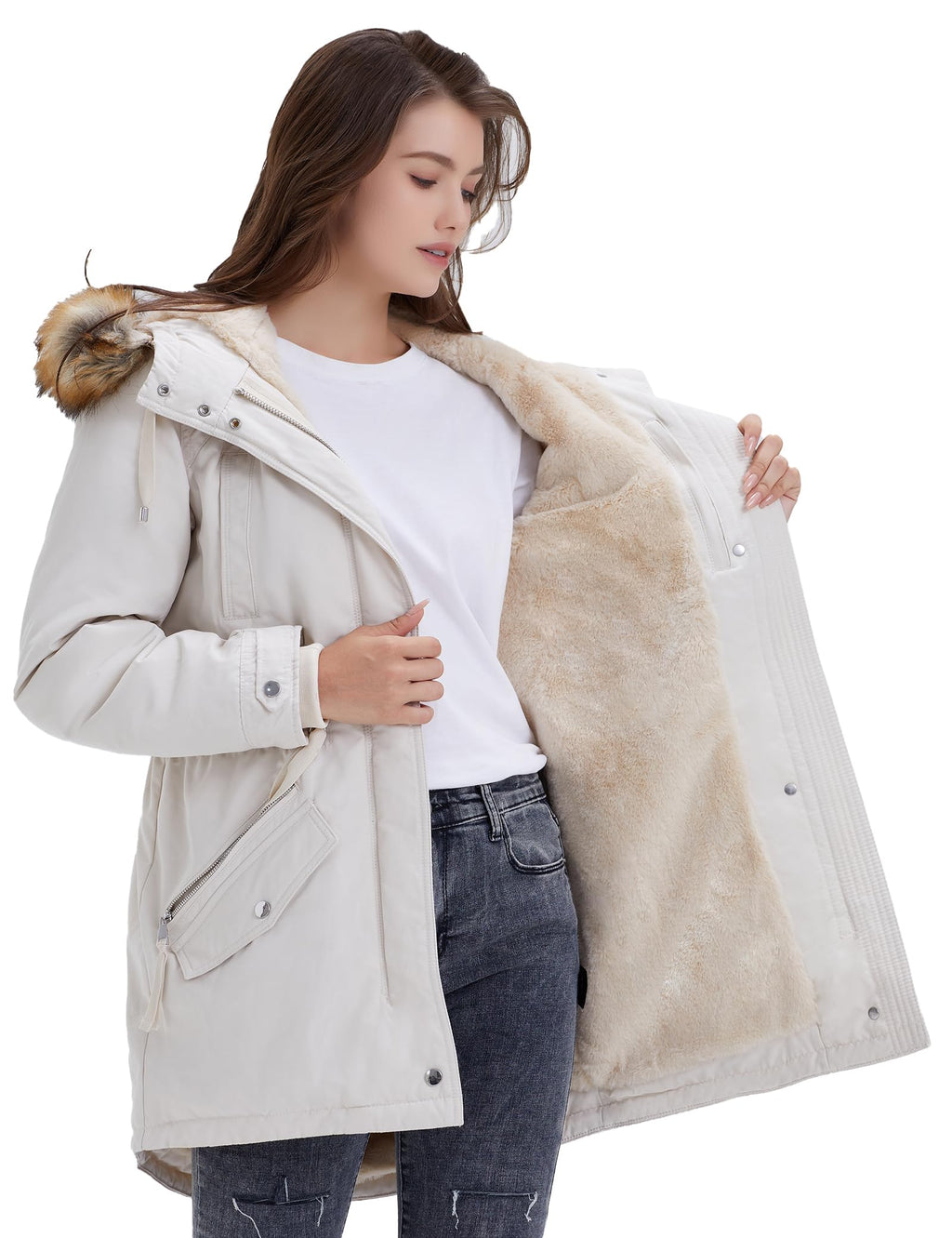 ROYAL MATRIX Women's Winter Coats Fleece Lined Parka Jacket Hooded Long Winter Warm Parka Coat with Pockets