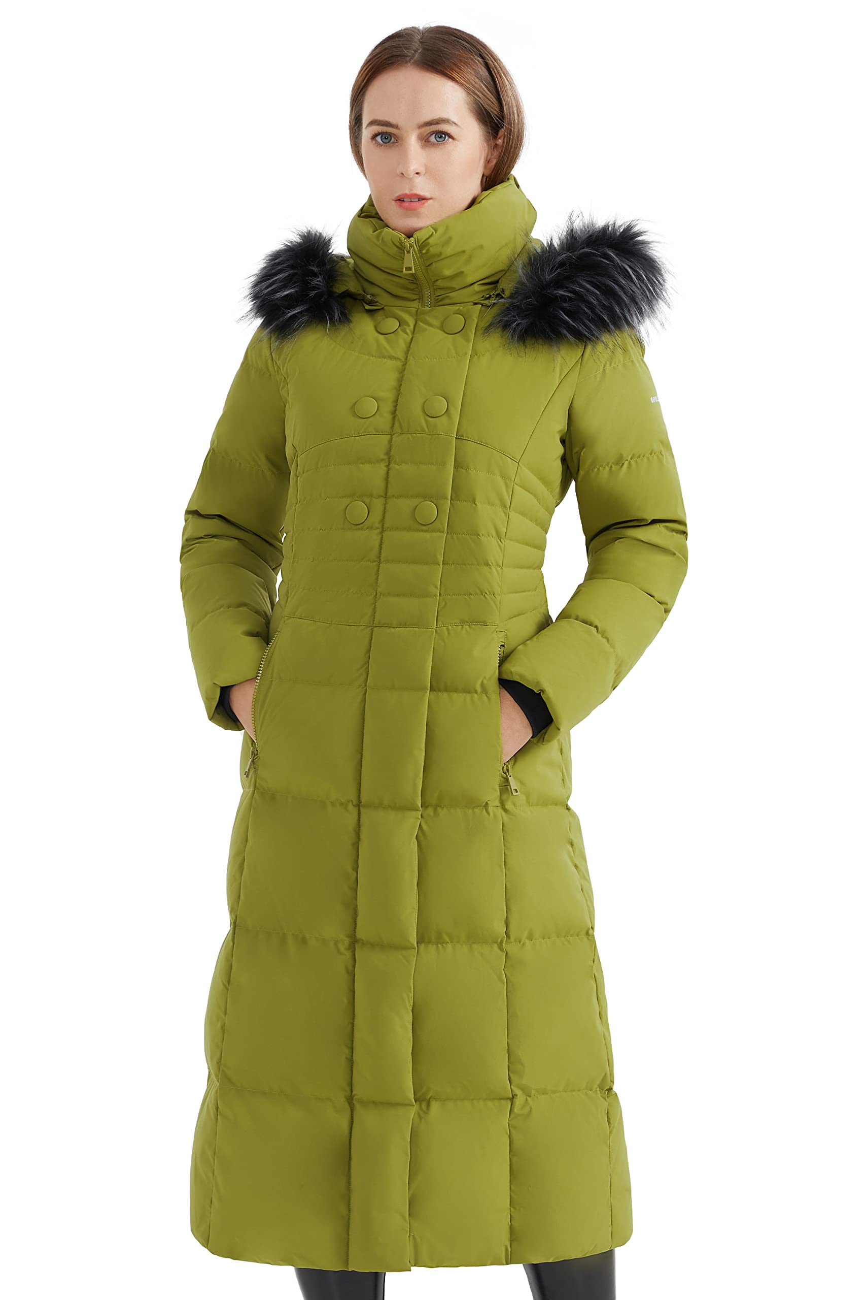 Orolay Women Warm Down Jacket with Hood Fur Long Puffer Coat