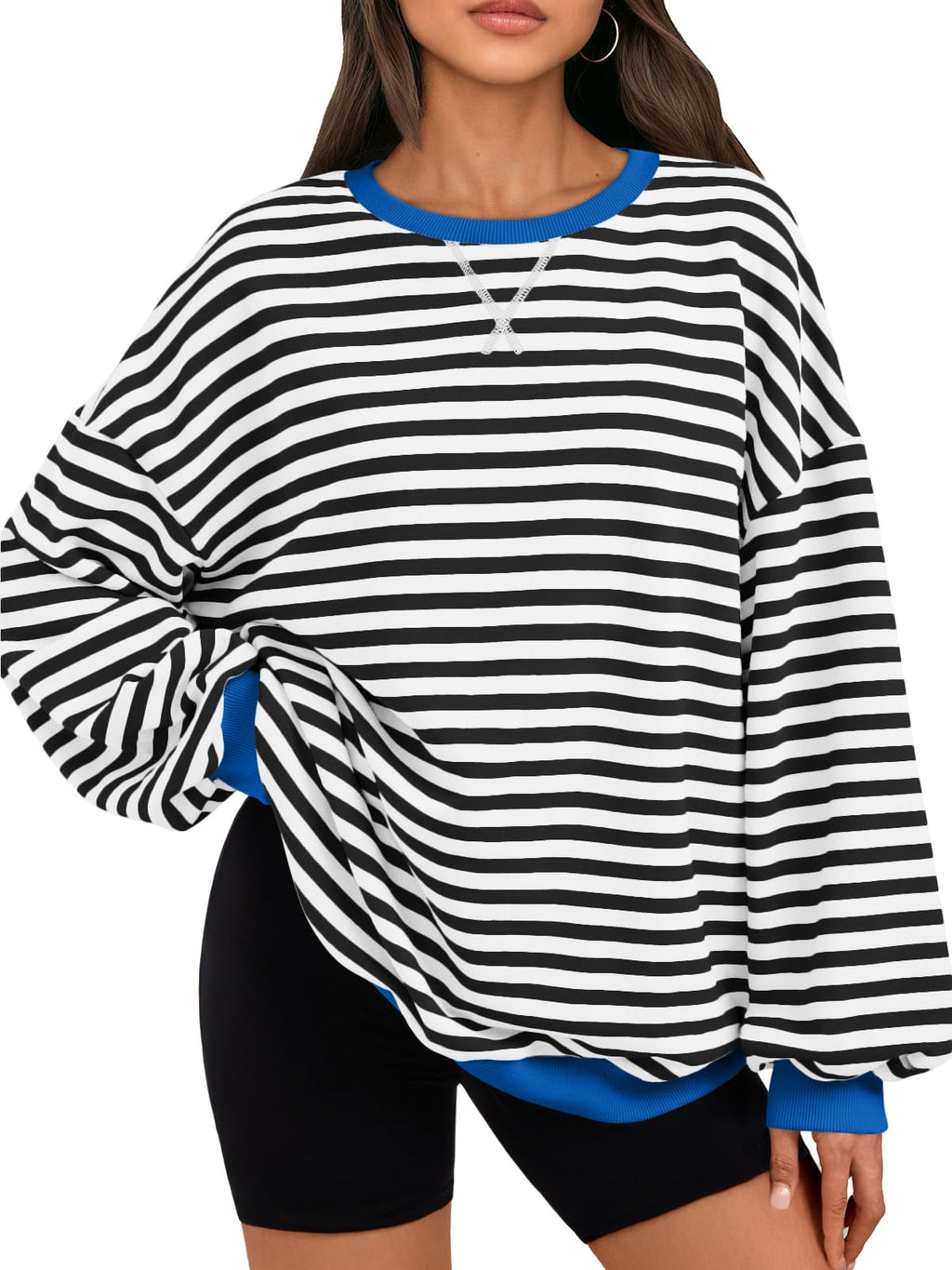 Trendy Queen Oversized Sweatshirt for Women 2025 Fall Crewneck Striped Long Sleeve Shirts Hoodies Cute Top Y2K Outfits