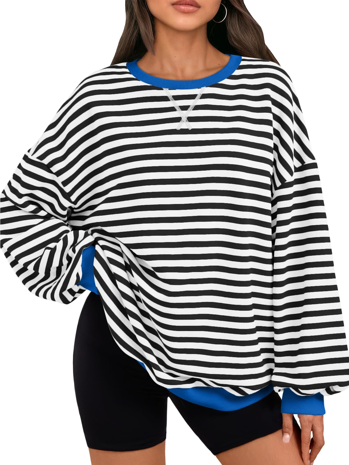 Trendy Queen Oversized Sweatshirt for Women 2025 Fall Crewneck Striped Long Sleeve Shirts Hoodies Cute Top Y2K Outfits