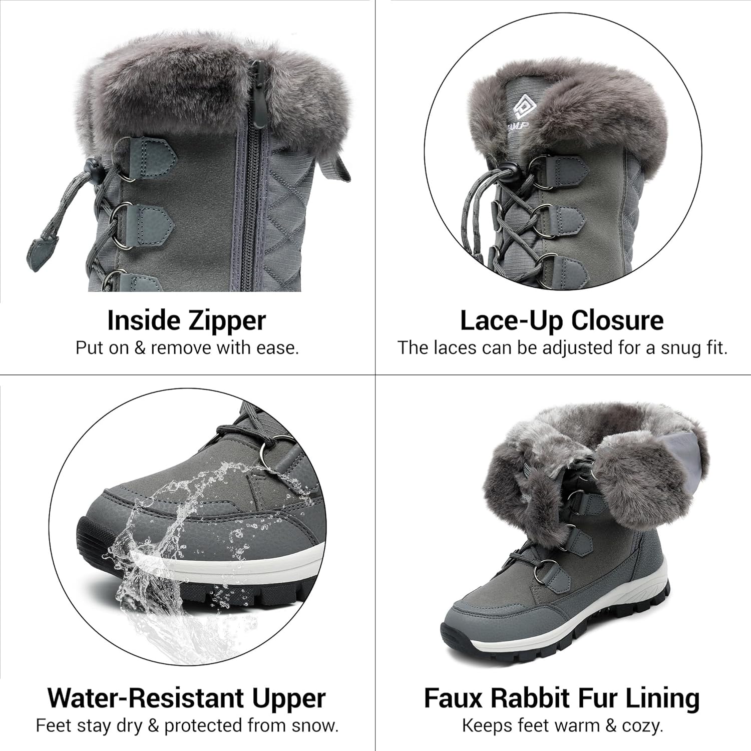 DREAM PAIRS Women's Waterproof Winter Snow Boots, Warm Comfortable Faux Fur Insulated Non-Slip Outdoor Lace-Up Florin Mid Calf Booties