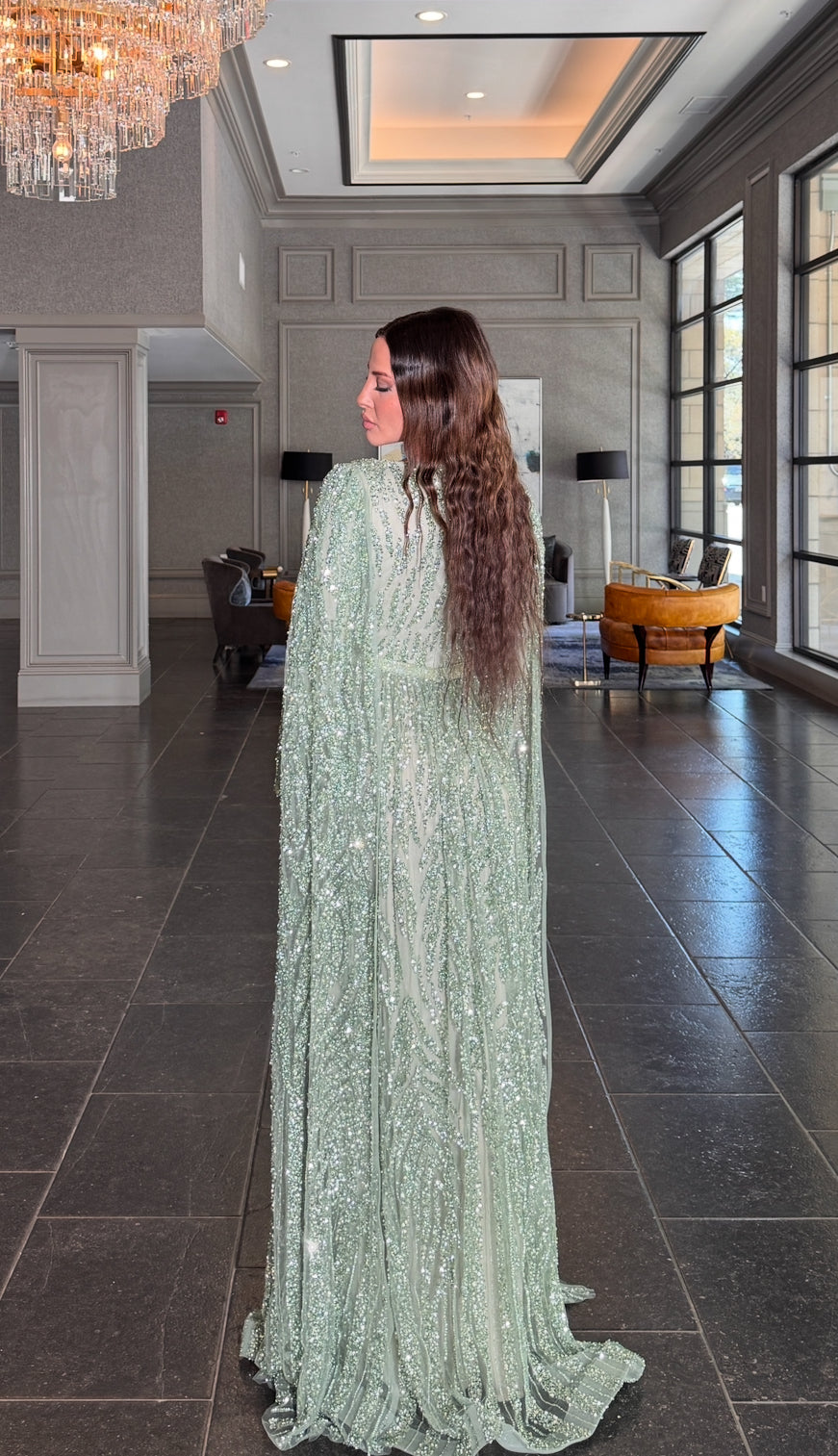 Nilah Modest A-Line Embellished Cape Sleeve Dress